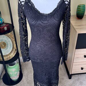 Black Lace Evening Classic Formal Dress with Cami